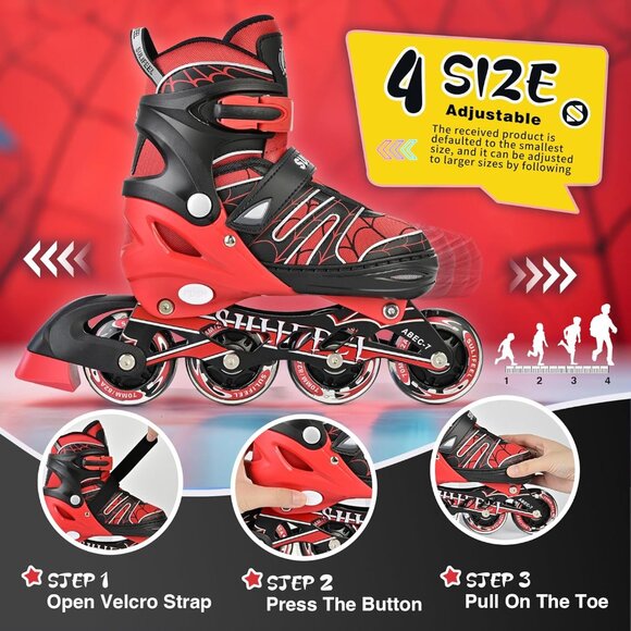 Sulifeel Kids D Spider Red Unicorn Inline Adjustable Light Up Wheels Skates - Picture 2 of 8